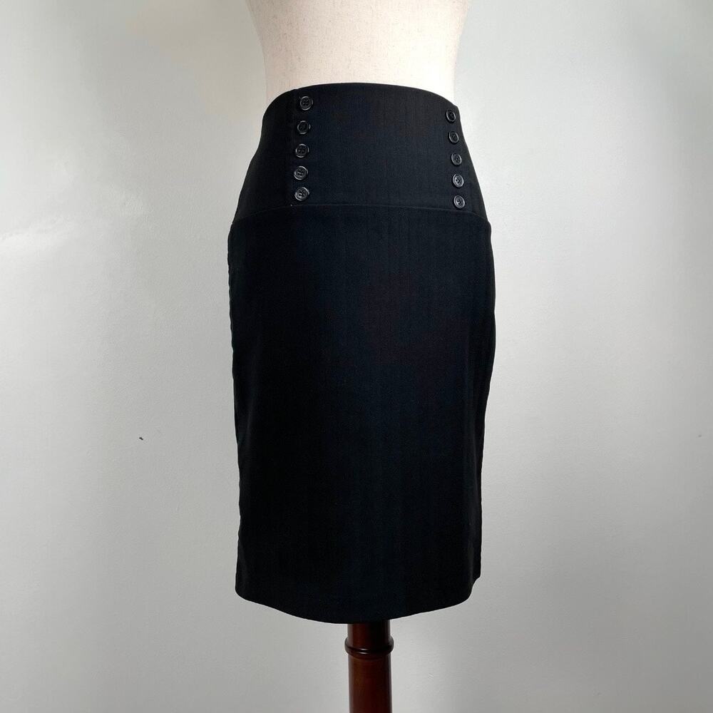 y2k Valia High-Waisted Pencil Skirt Womens M Black Buttons Career Twee Preppy